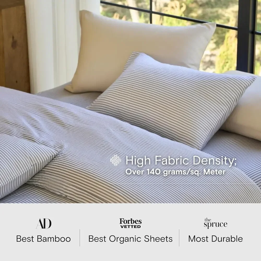 NWT Sijo DOZ 3PC Sheet Set 100% Viscose 2 Pillowcases 1 Fitted Sheet Stripe K
